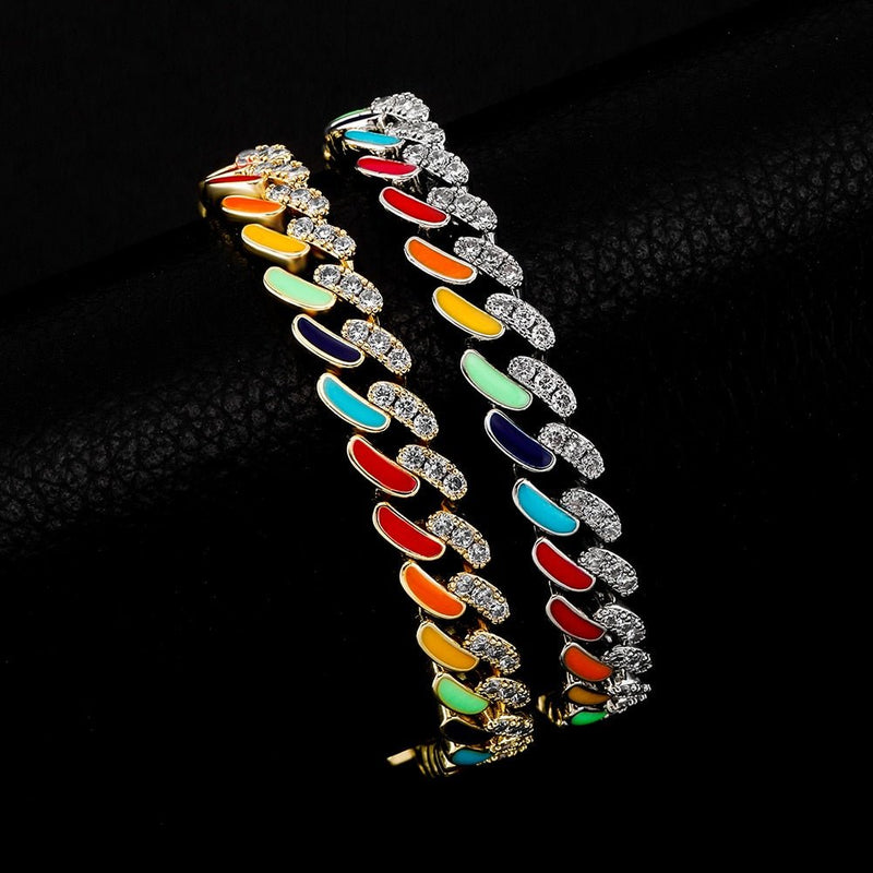 Multicolor Cuban Link Bracelet 14K - ICECI