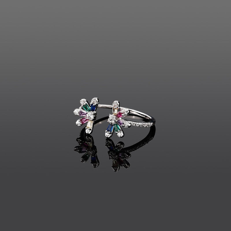 Multicolor Twin Flower Ring 14K - ICECI