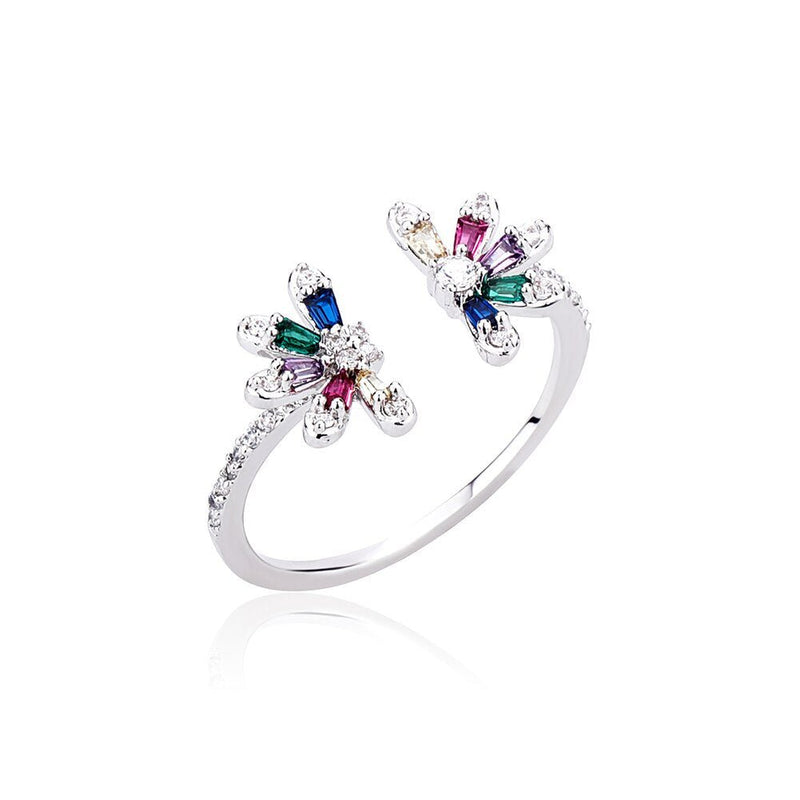 Multicolor Twin Flower Ring 14K - ICECI