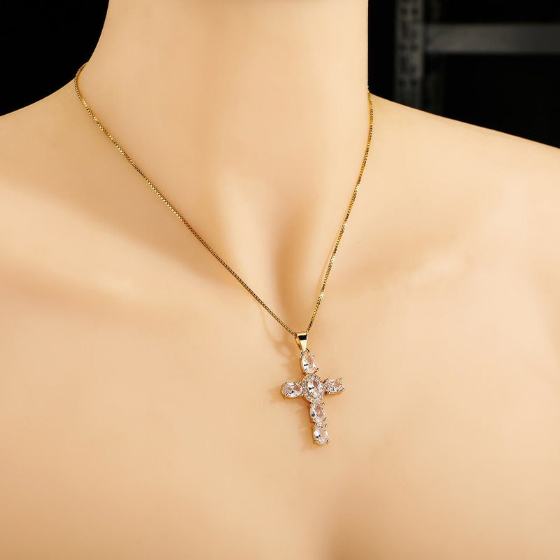 Oval Cut Cross Pendant 14K - ICECI