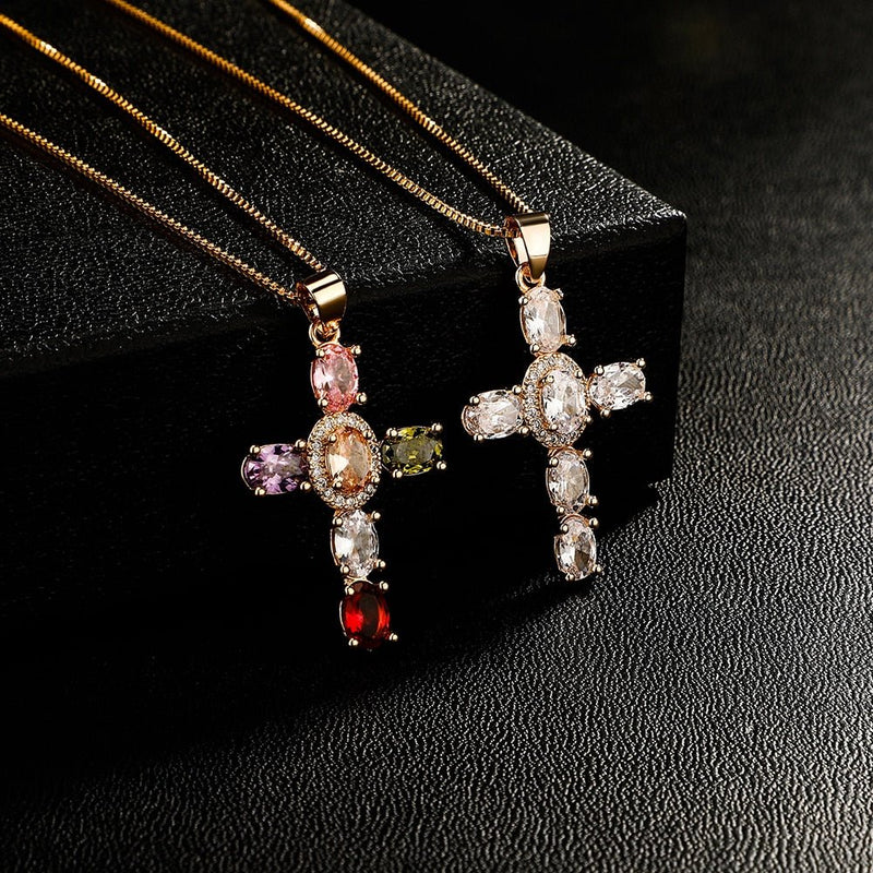 Oval Cut Cross Pendant 14K - ICECI