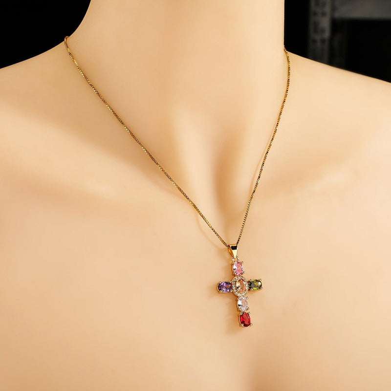 Oval Cut Cross Pendant 14K - ICECI