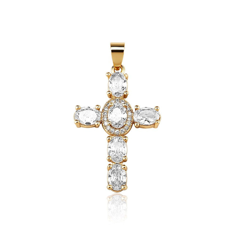 Oval Cut Cross Pendant 14K - ICECI