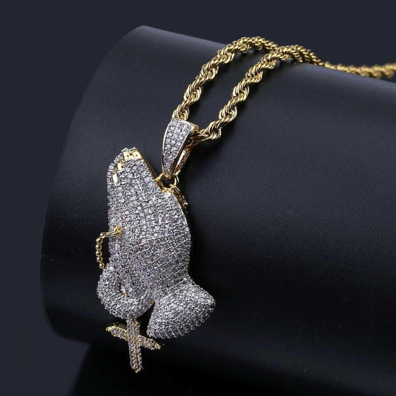 PRAYING HANDS CROSS PENDANT 18K - ICECI