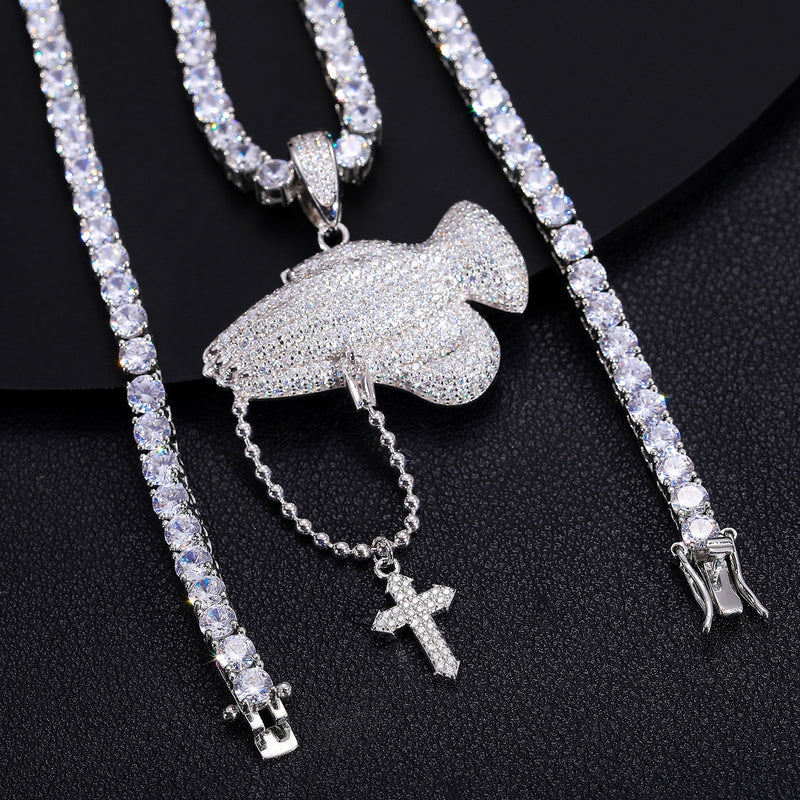 Praying Hands Cross Pendant 18K x Moissanite - ICECI