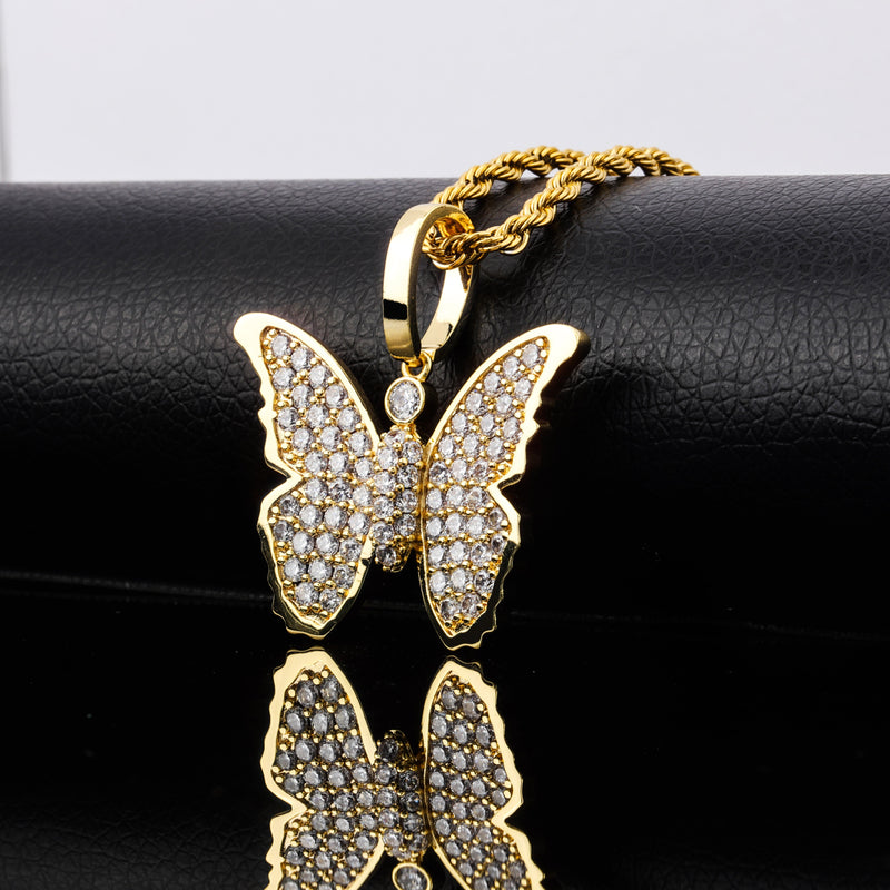 Iced Butterfly Pendant 18K