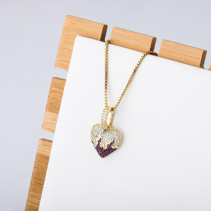 PURPLE FLAMES HEART PENDANT 14K X STERLING SILVER - ICECI