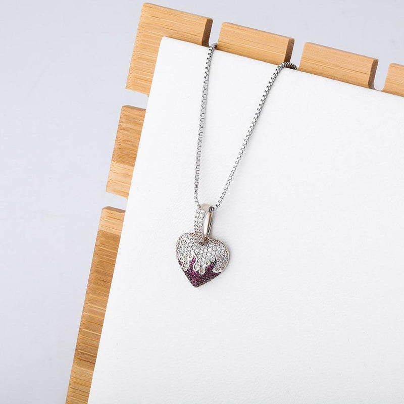 PURPLE FLAMES HEART PENDANT 14K X STERLING SILVER - ICECI