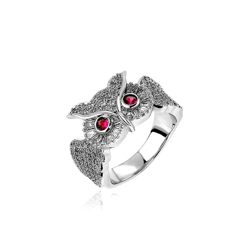 Red Eyes Owl Ring 14K - ICECI