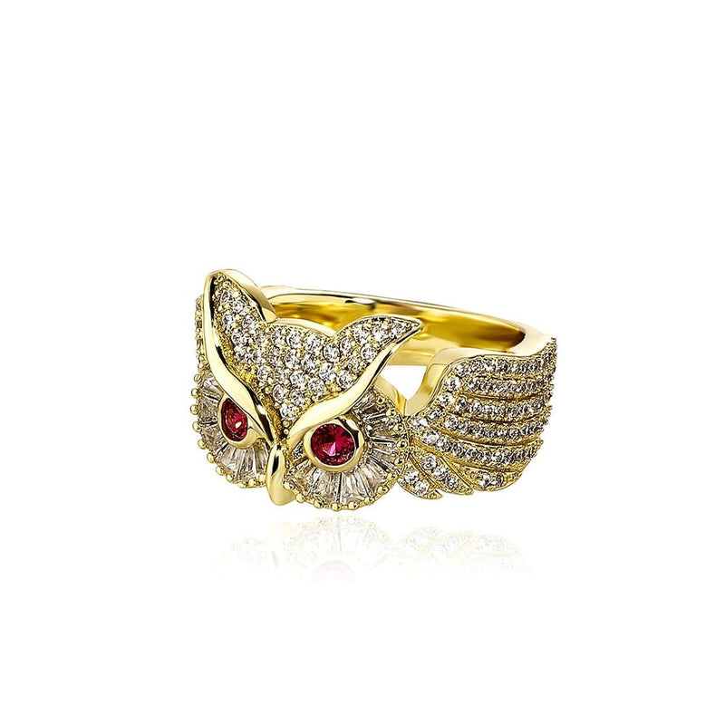 Red Eyes Owl Ring 14K - ICECI