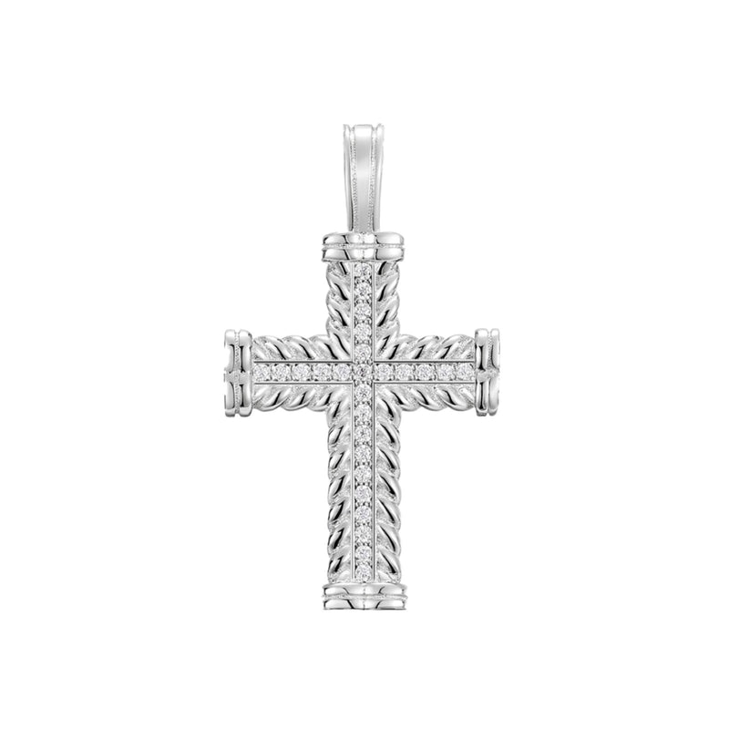 Rope Layered Cross Pendant 18K x Moissanite - ICECI