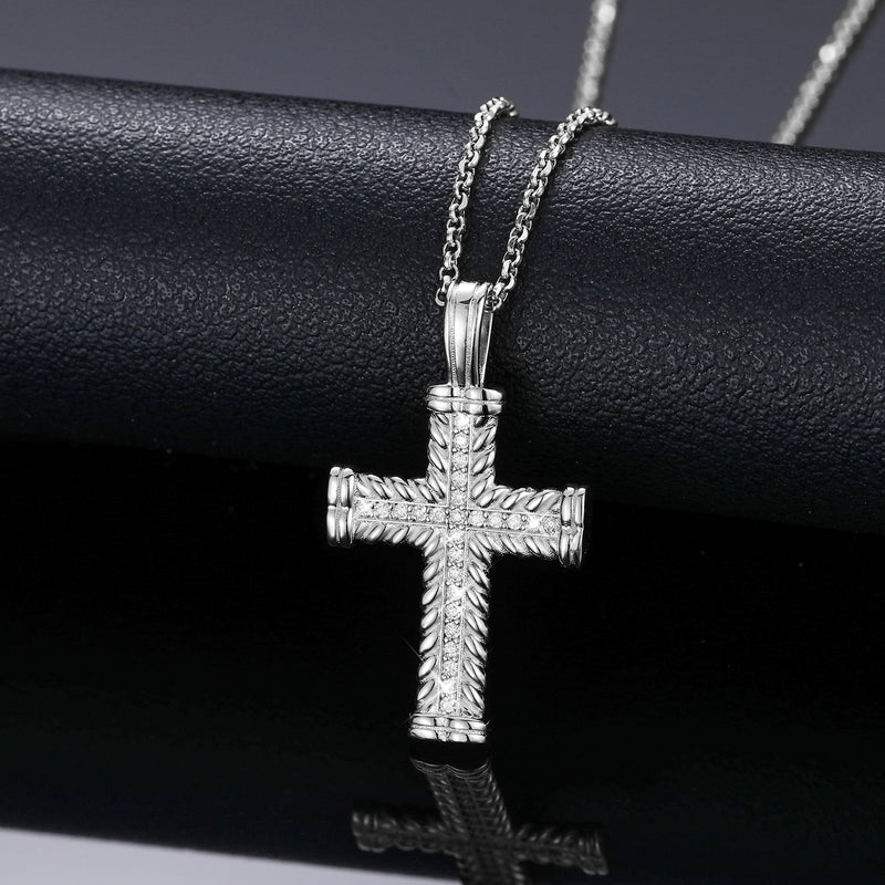 Rope Layered Cross Pendant 18K x Moissanite - ICECI