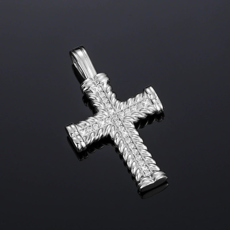 Rope Layered Cross Pendant 18K x Moissanite - ICECI