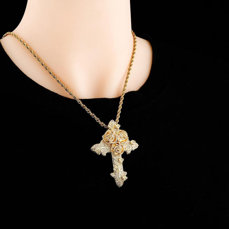 ROSE CROSS PENDANT 14K - ICECI