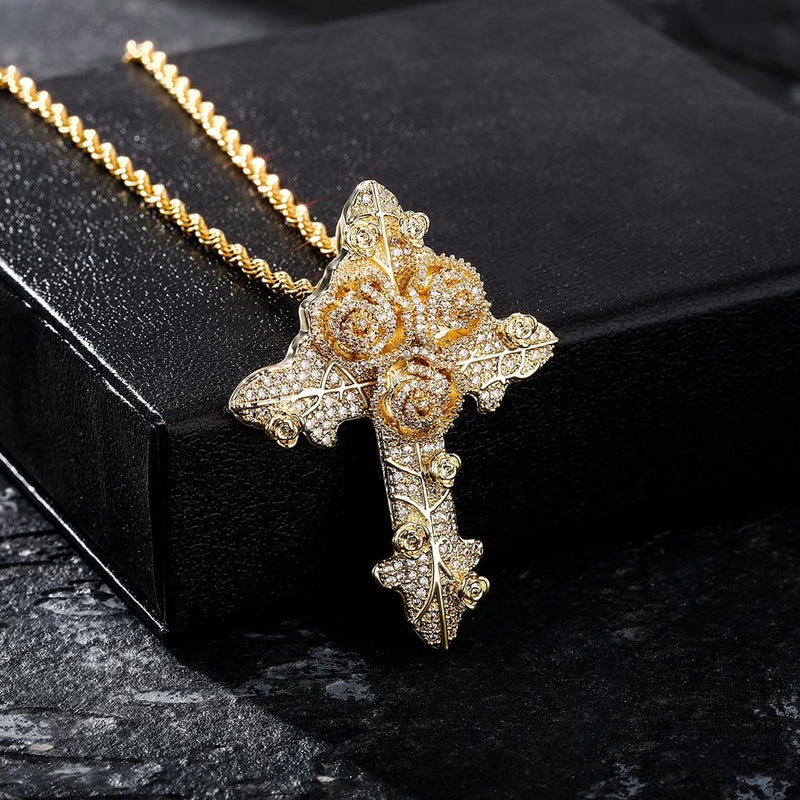 ROSE CROSS PENDANT 14K - ICECI