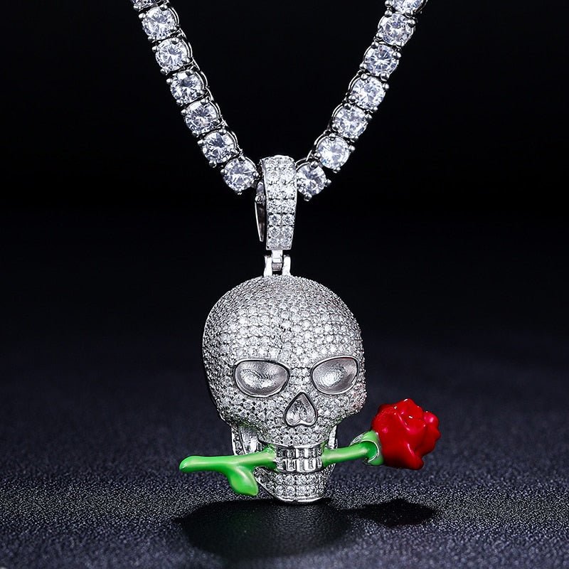 Rose Skull Pendant 18K x Moissanite - ICECI