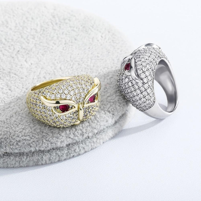 RUBY SNOWY OWL RING 14K - ICECI