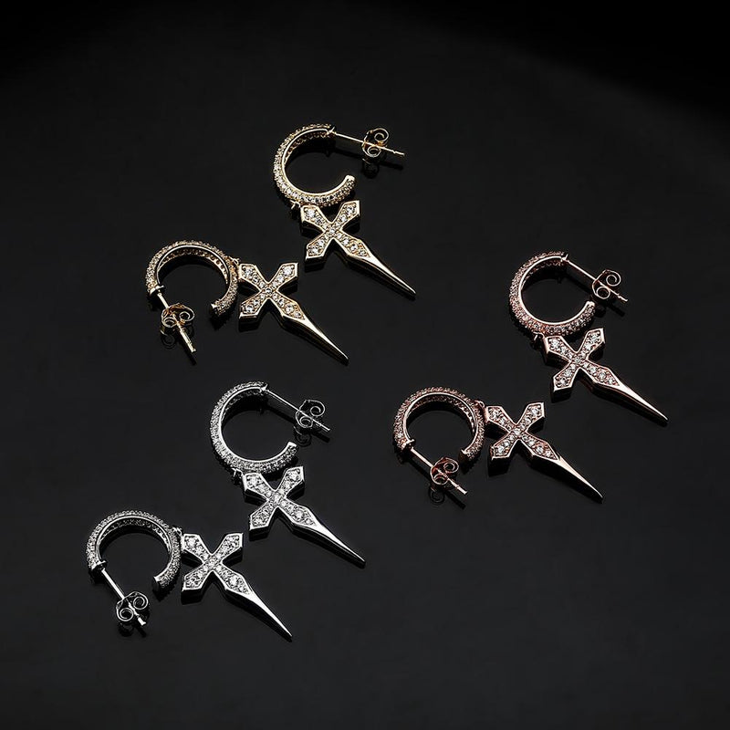 SHARP CROSS DROP EARRINGS 14K - ICECI