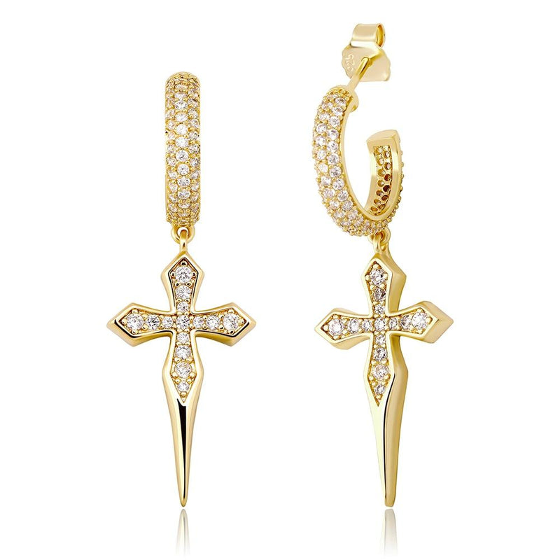 SHARP CROSS DROP EARRINGS 14K - ICECI