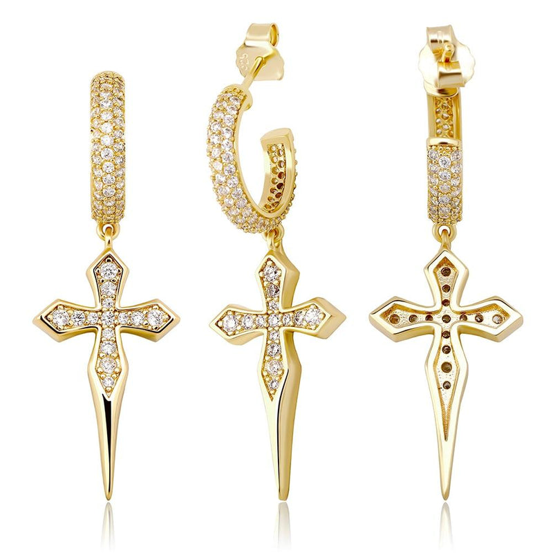 SHARP CROSS DROP EARRINGS 14K - ICECI