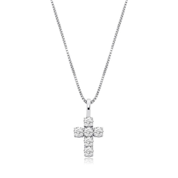 SIX DIAMOND CROSS PENDANT 14K X STERLING SILVER - ICECI