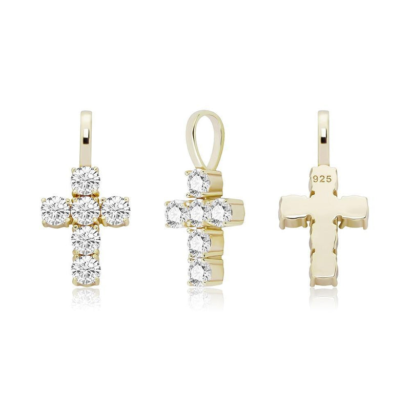 SIX DIAMOND CROSS PENDANT 14K X STERLING SILVER - ICECI