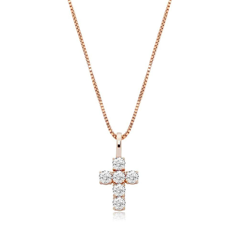 SIX DIAMOND CROSS PENDANT 14K X STERLING SILVER - ICECI