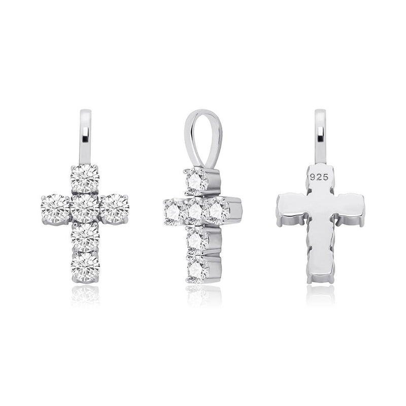 SIX DIAMOND CROSS PENDANT 14K X STERLING SILVER - ICECI