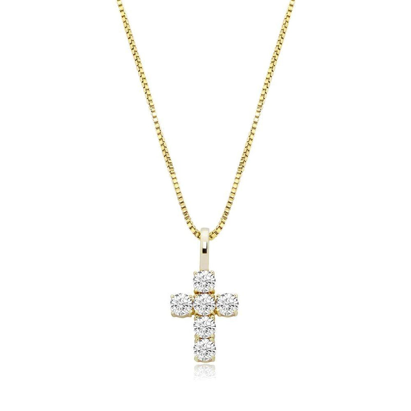 SIX DIAMOND CROSS PENDANT 14K X STERLING SILVER - ICECI