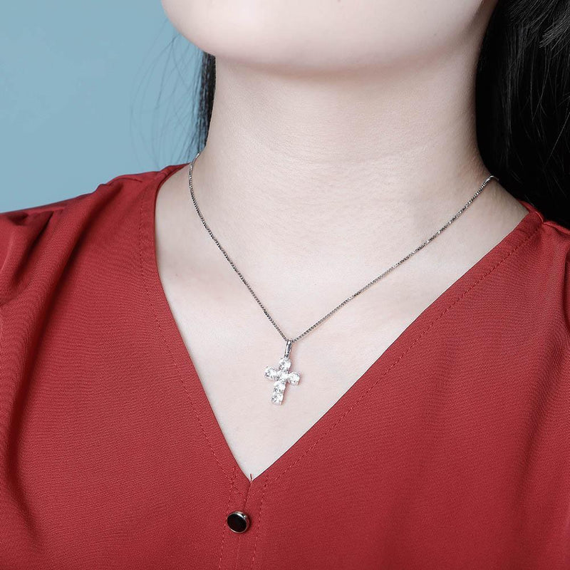 SIX DIAMOND CROSS PENDANT 14K X STERLING SILVER - ICECI