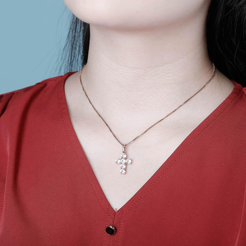 SIX DIAMOND CROSS PENDANT 14K X STERLING SILVER - ICECI