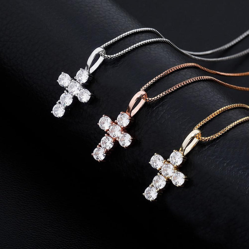 SIX DIAMOND CROSS PENDANT 14K X STERLING SILVER - ICECI