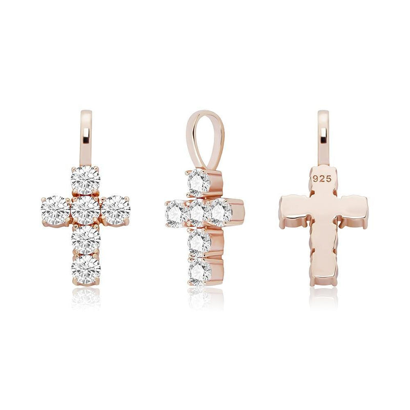 SIX DIAMOND CROSS PENDANT 14K X STERLING SILVER - ICECI