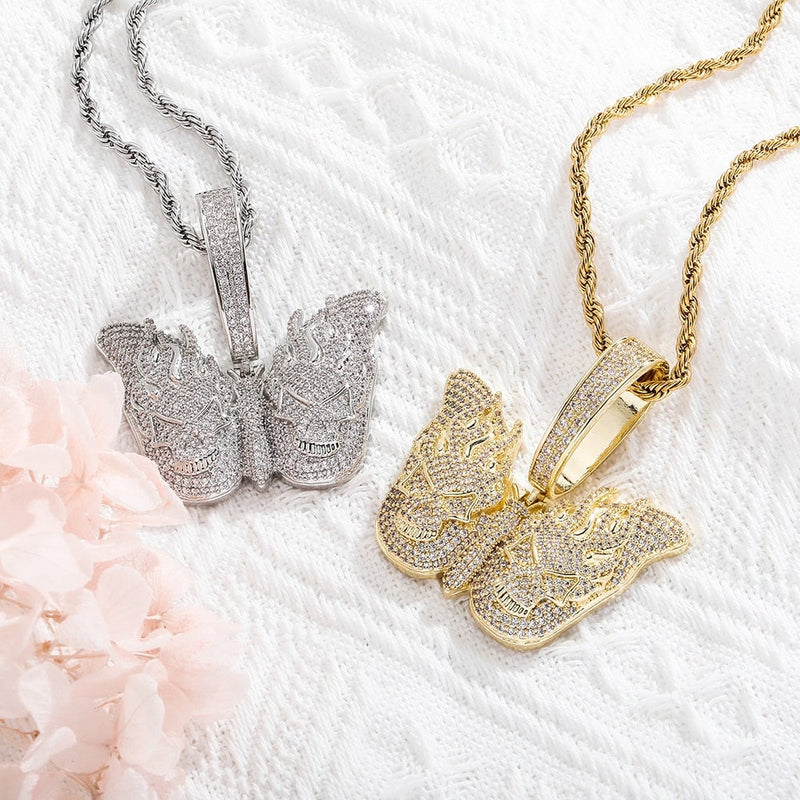 Skull Butterfly Pendant 14K - ICECI