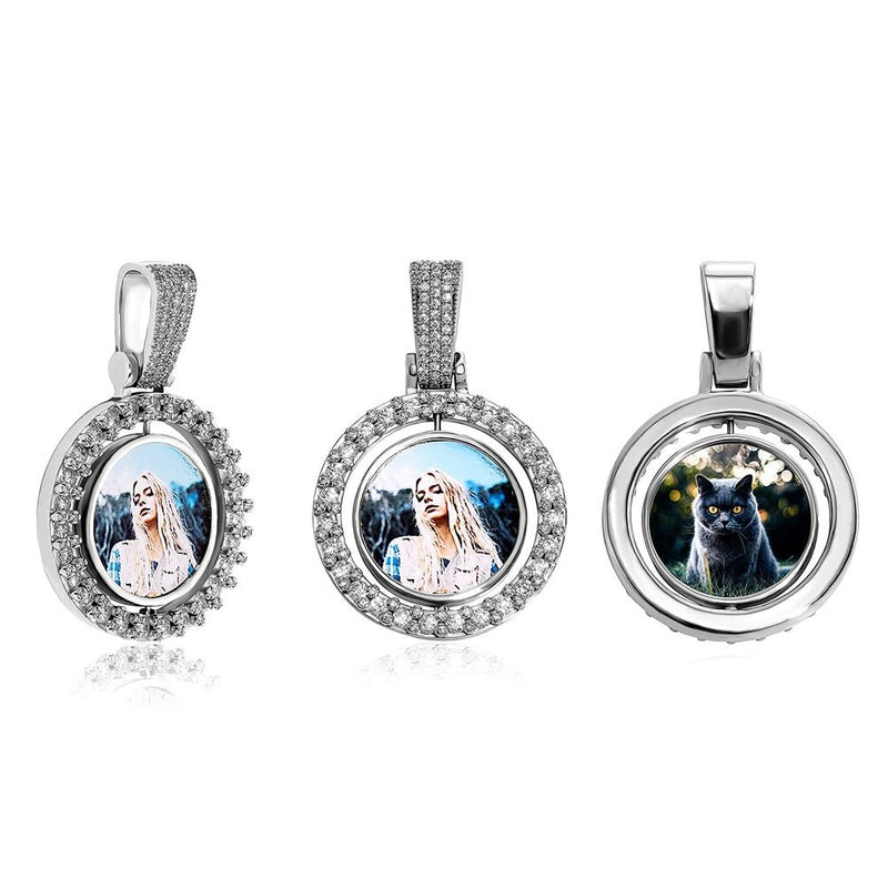 Small Custom Rotating Two-Faced Photo Medallion Pendant 14K - ICECI