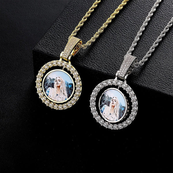 Small Custom Rotating Two-Faced Photo Medallion Pendant 14K - ICECI