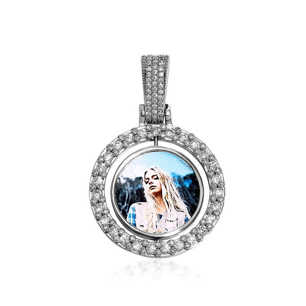 Small Custom Rotating Two-Faced Photo Medallion Pendant 14K - ICECI