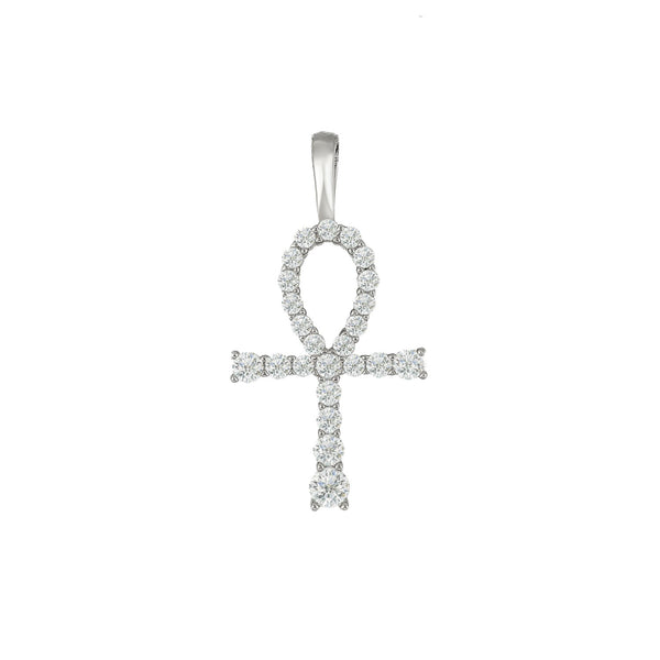 Small Graduated Ankh Cross Pendant 18K x Moissanite - ICECI