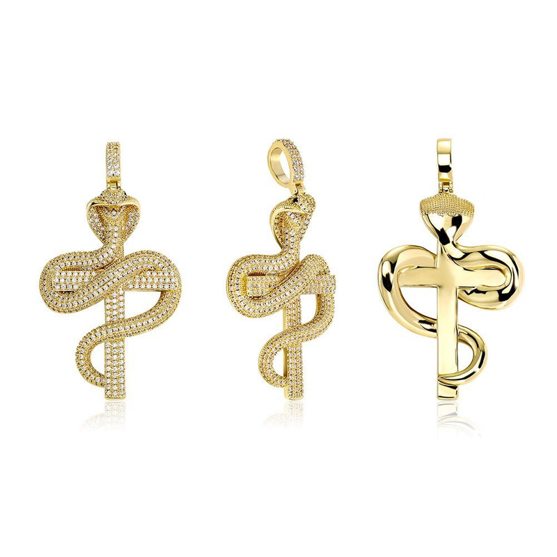 Snake Winding Cross Pendant 14K - ICECI