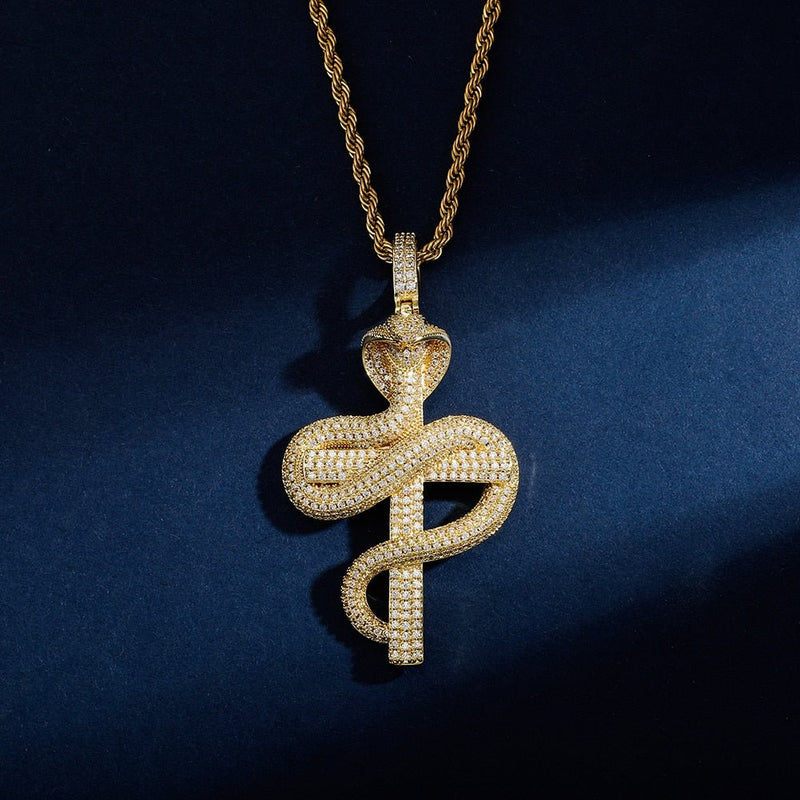 Snake Winding Cross Pendant 14K - ICECI