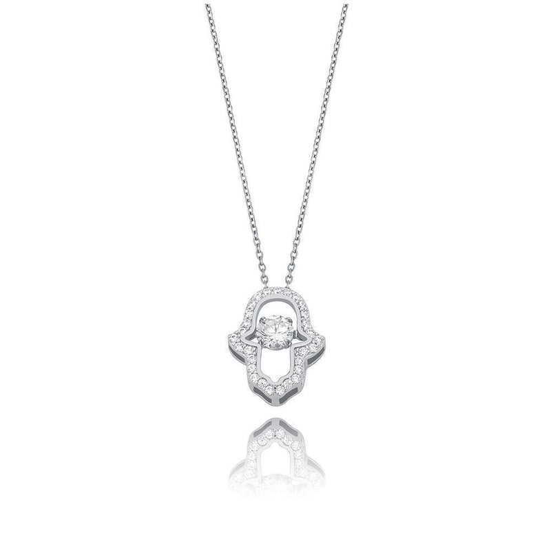 SOLITAIRE HAMSA HAND PENDANT 14K X STERLING SILVER - ICECI