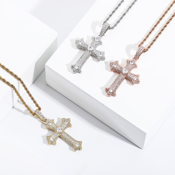 SOLITAIRE PATONCE CROSS PENDANT 14K - ICECI