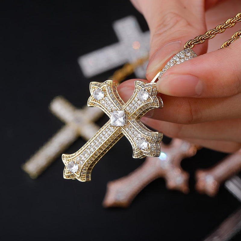 SOLITAIRE PATONCE CROSS PENDANT 14K - ICECI