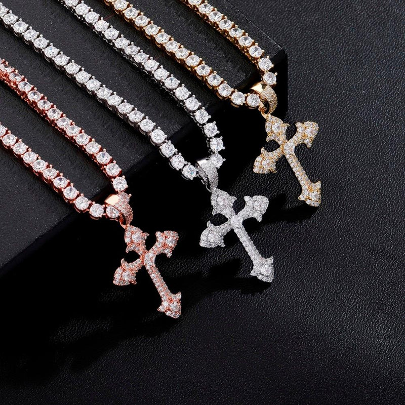 SOLITAIRE PATONCE CROSS PENDANT 14K - ICECI