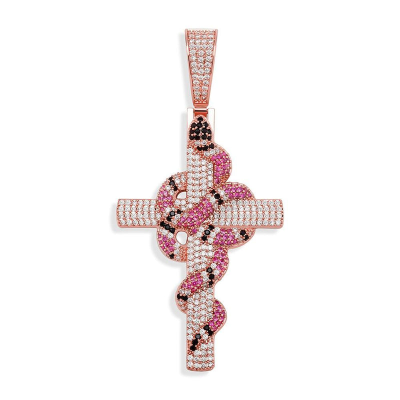 TWISTED CORAL SNAKE CROSS PENDANT 18K - ICECI