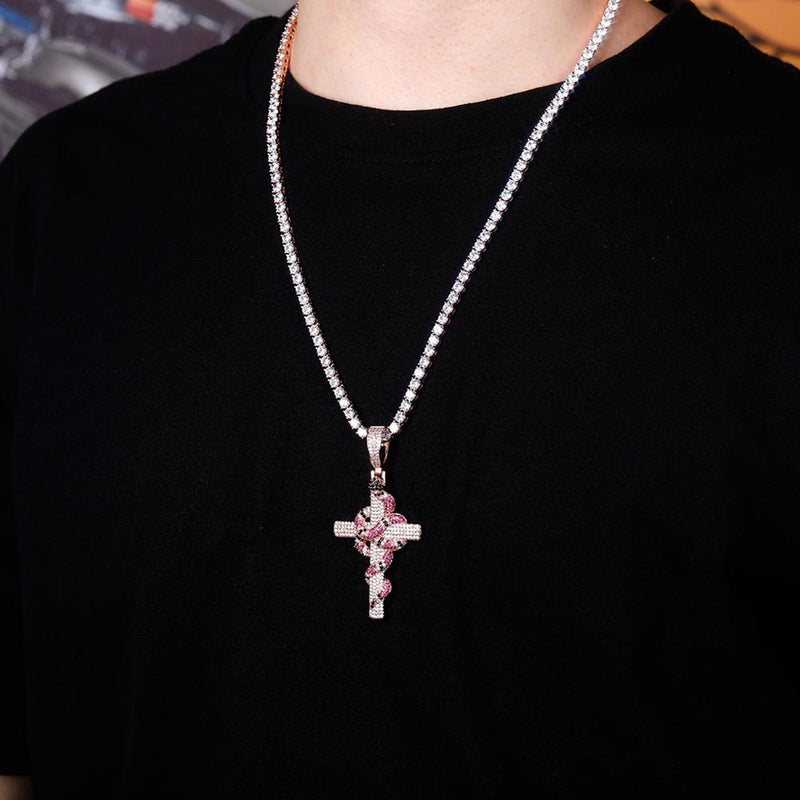 TWISTED CORAL SNAKE CROSS PENDANT 18K - ICECI