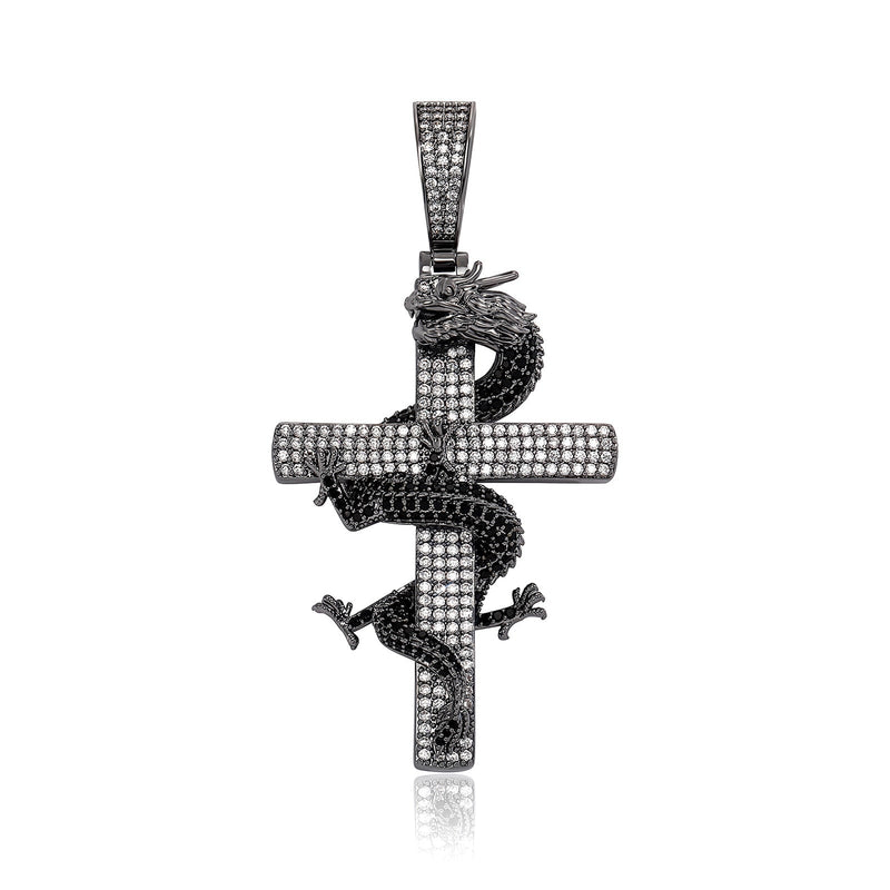 Twisted Dragon Cross Pendant 14K - ICECI