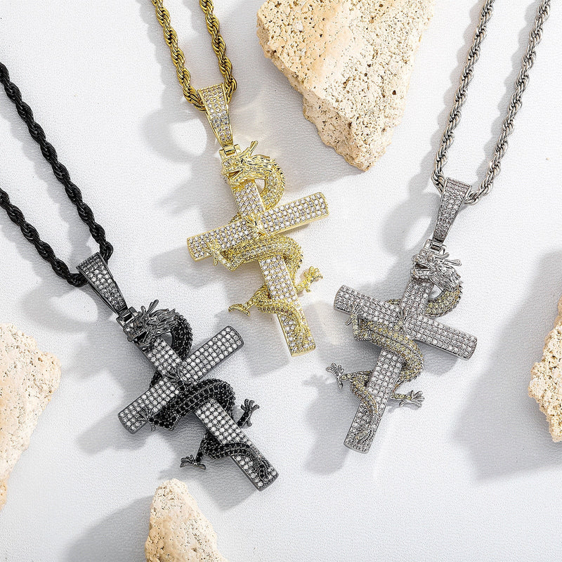 Twisted Dragon Cross Pendant 14K - ICECI