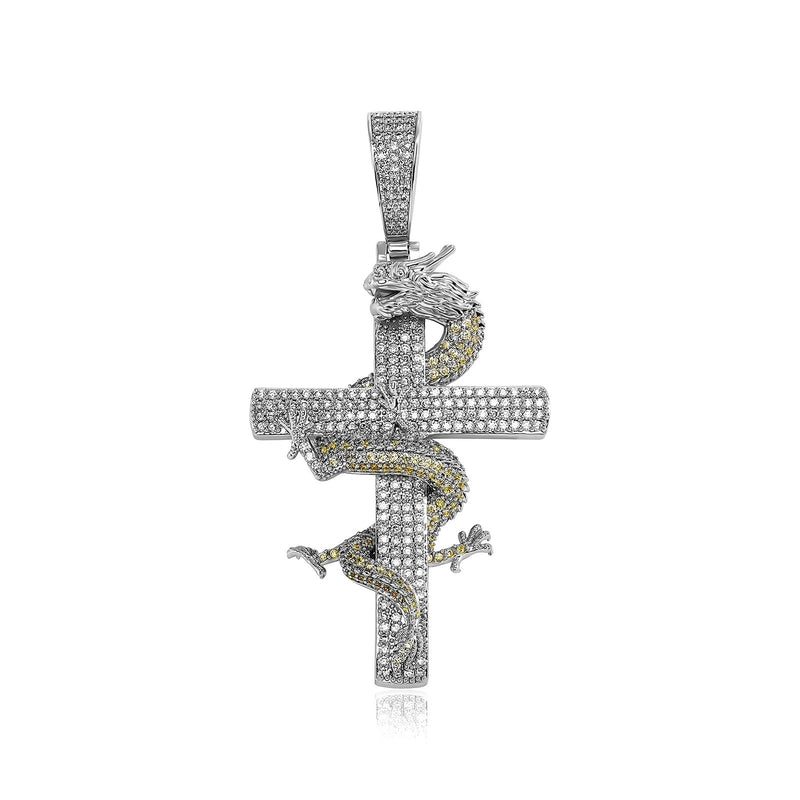 Twisted Dragon Cross Pendant 14K - ICECI