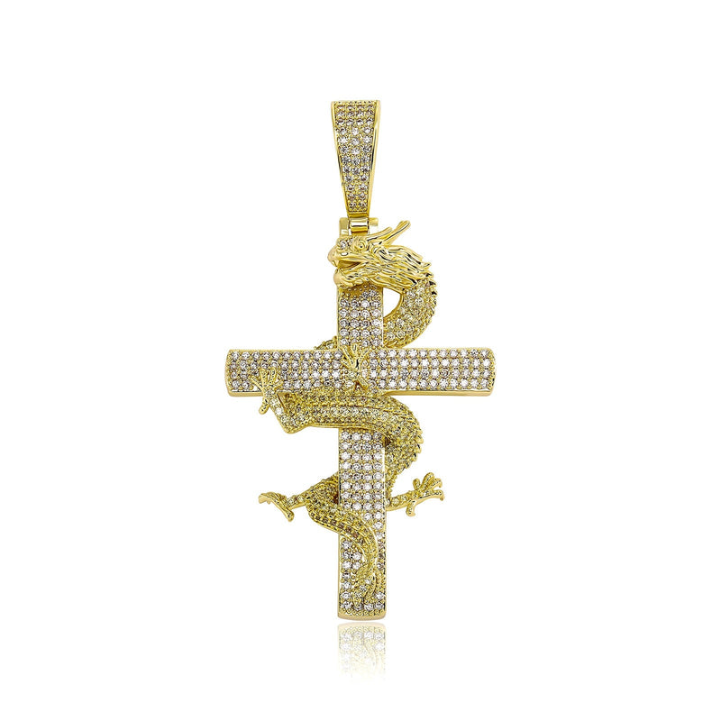 Twisted Dragon Cross Pendant 14K - ICECI